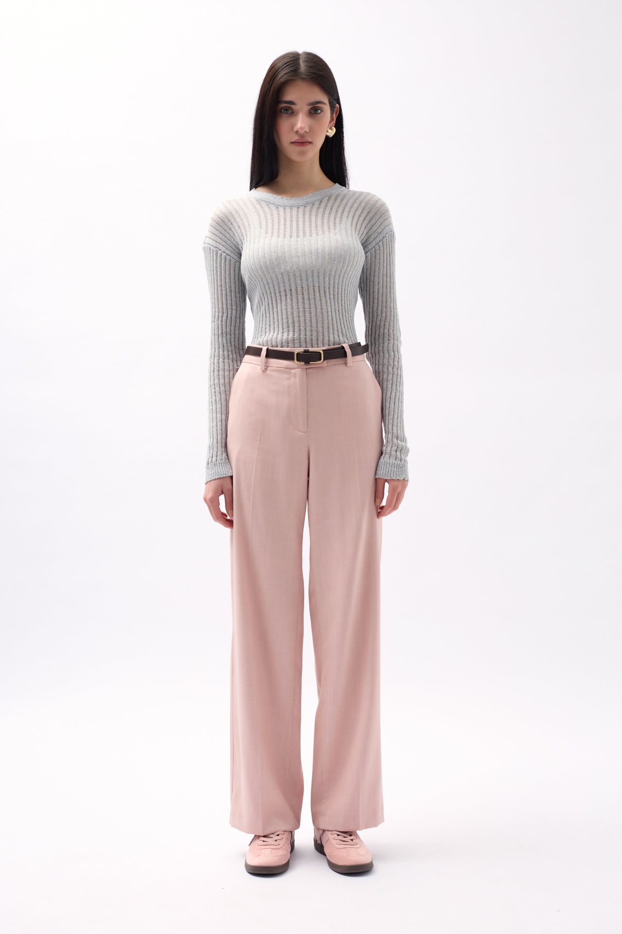 Ribbed Transparent Gray Blouse