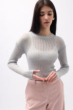 Ribbed Transparent Gray Blouse