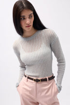 Ribbed Transparent Gray Blouse