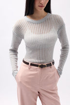 Ribbed Transparent Gray Blouse