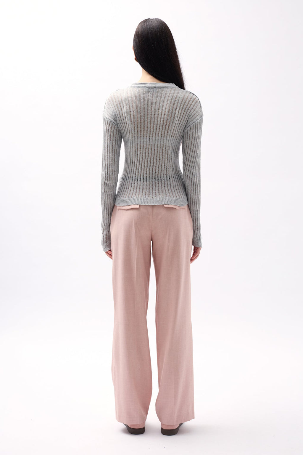 Ribbed Transparent Gray Blouse