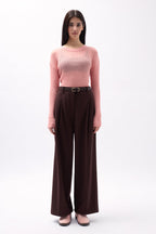 Ribbed Transparan Pudra Blouse
