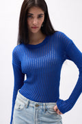 Ribbed Transparan Saxe Blue Blouse