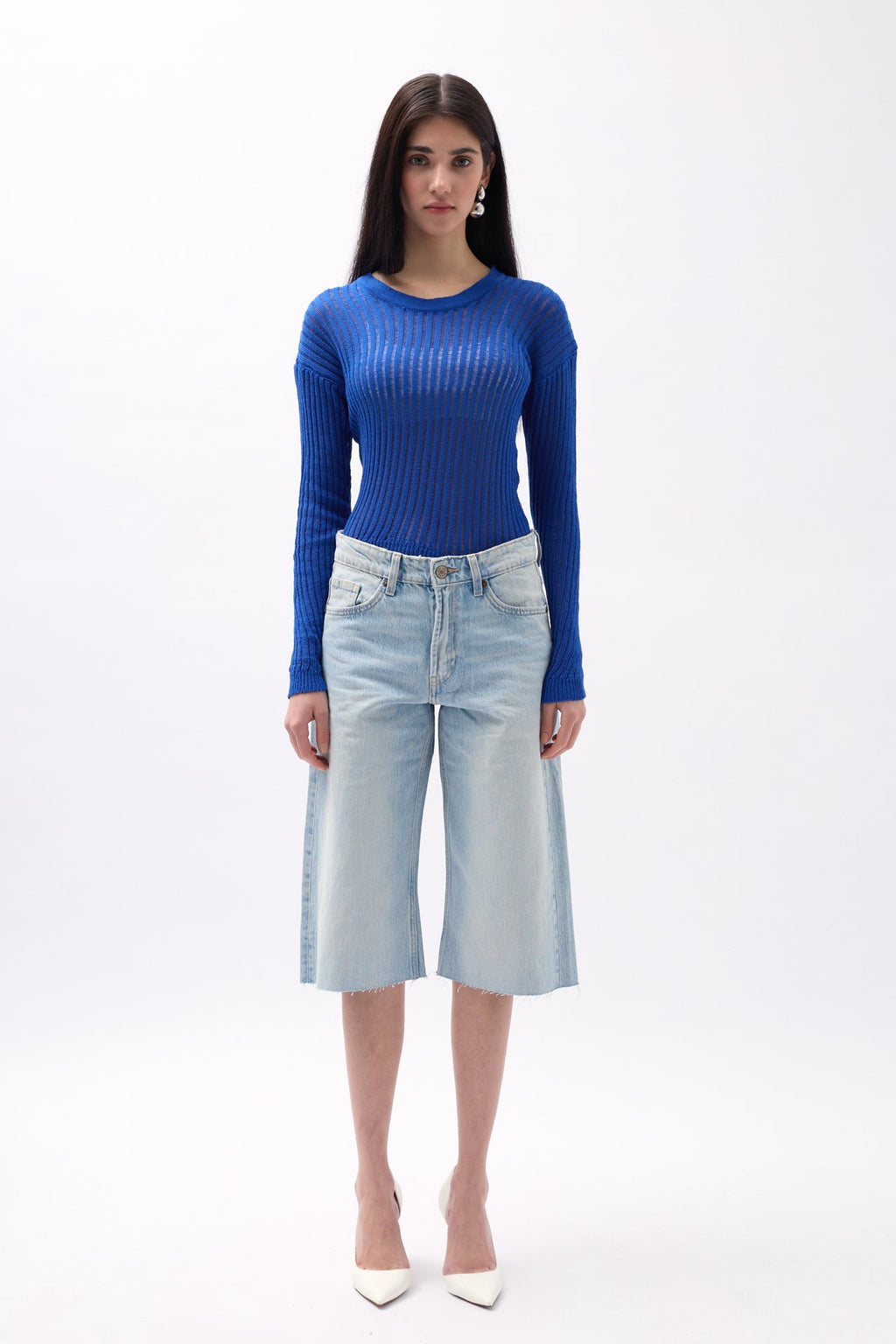 Ribbed Transparan Saxe Blue Blouse
