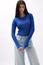 Ribbed Transparan Saxe Blue Blouse