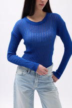 Ribbed Transparan Saxe Blue Blouse