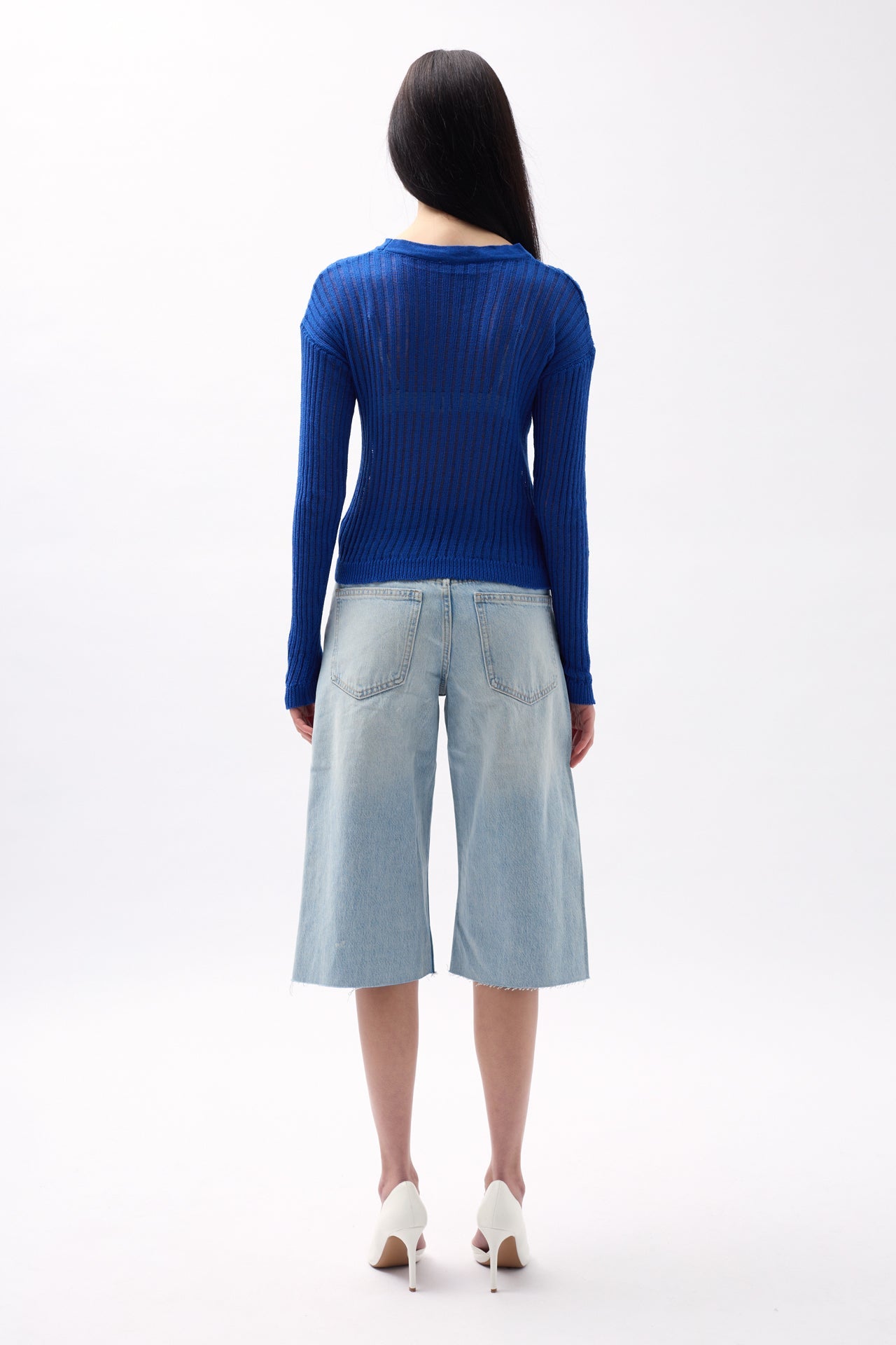Ribbed Transparan Saxe Blue Blouse