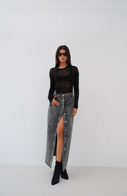 Transparent Black Ribbed Blouse