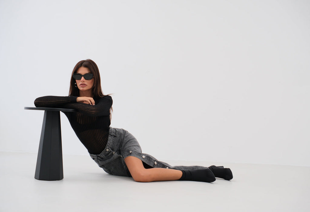 Fitilli Sheer Black Blouse