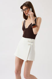 Bow Detail Mini White Skirt