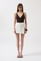 Bow Detail Mini White Skirt