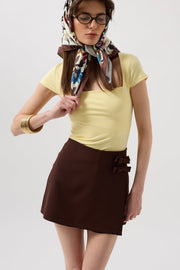 Bow Detail Mini Brown Skirt