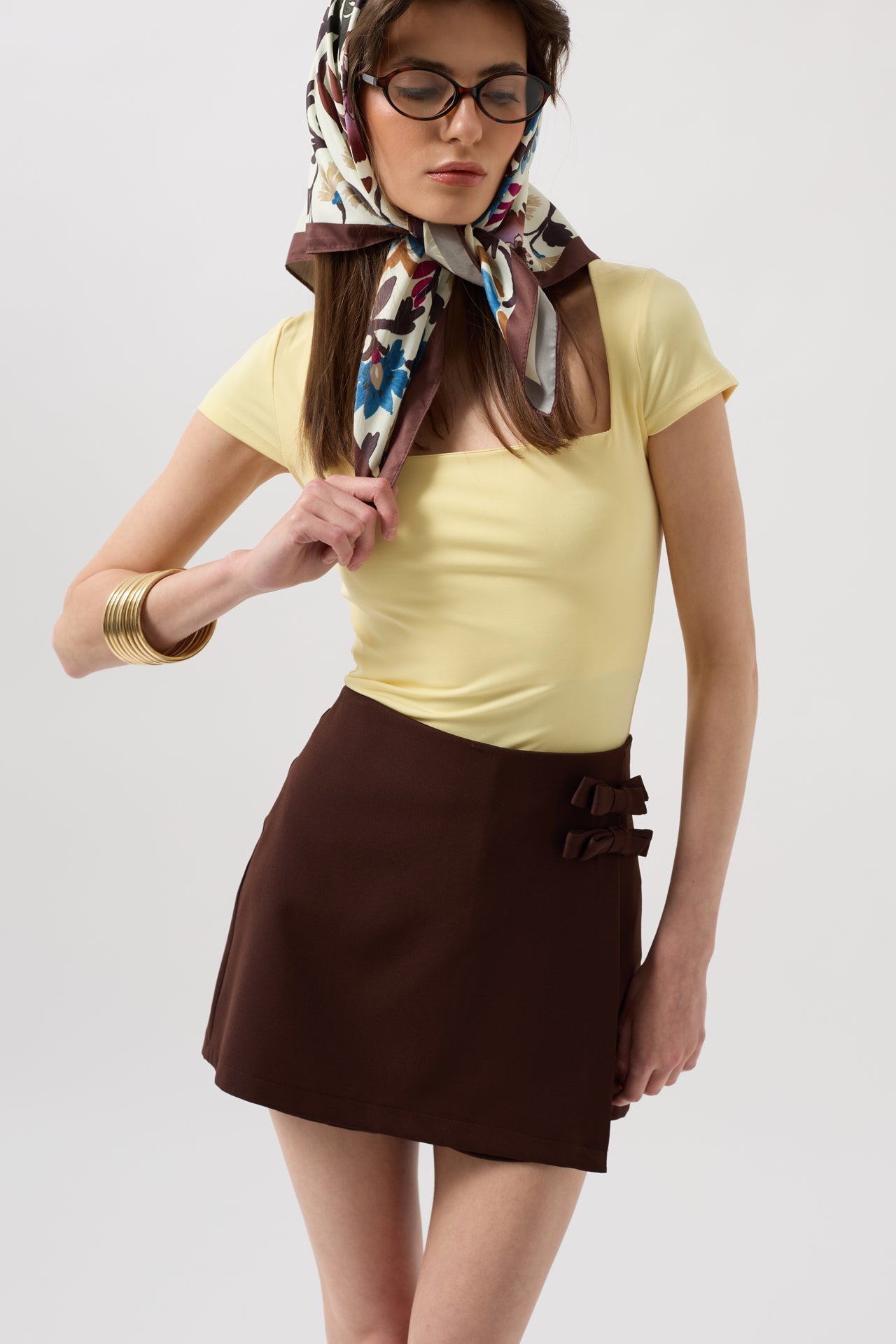 Bow Detail Mini Brown Skirt
