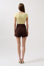 Bow Detail Mini Brown Skirt