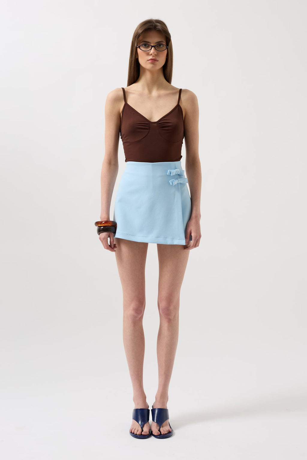 Bow Detail Mini Baby Blue Skirt