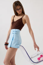 Bow Detail Mini Baby Blue Skirt