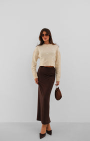 Beige Knitted Sweater with Bow Detail