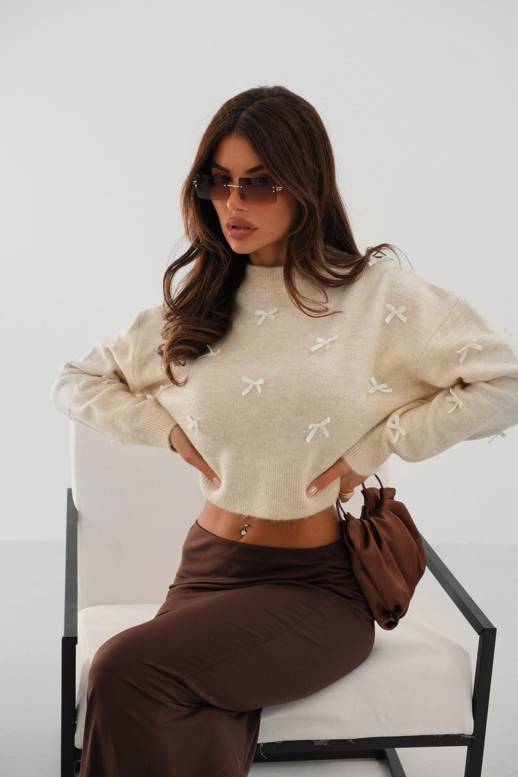 Fiyonk Detailed Beige Knit Sweater
