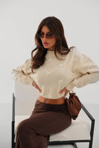 Fiyonk Detailed Beige Knit Sweater