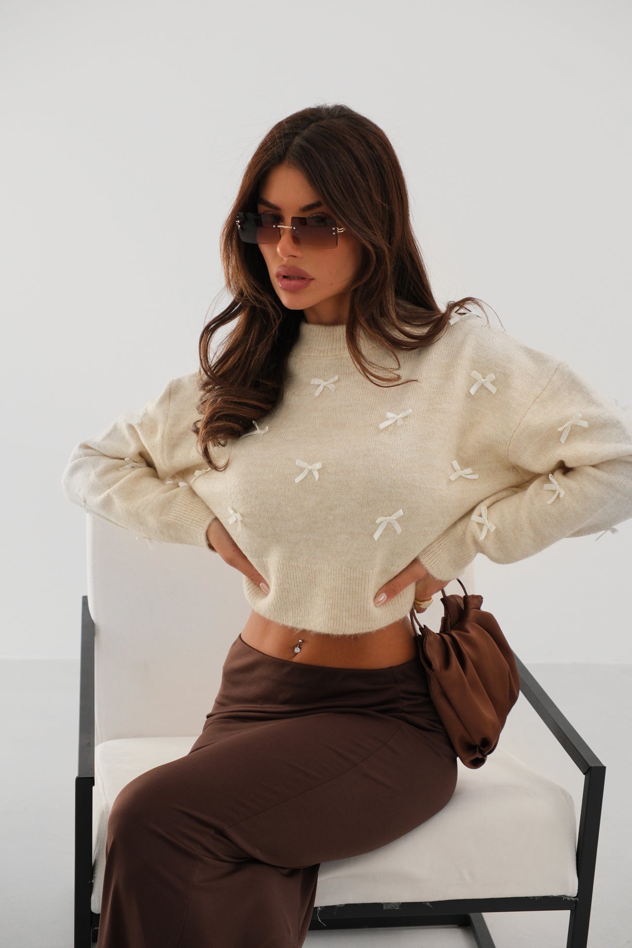Fiyonk Detailed Beige Knit Sweater
