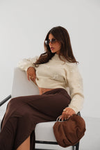 Fiyonk Detailed Beige Knit Sweater