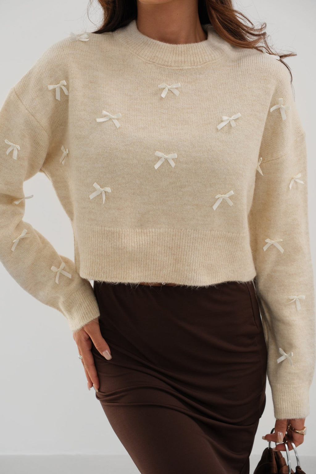 Fiyonk Detailed Beige Knit Sweater