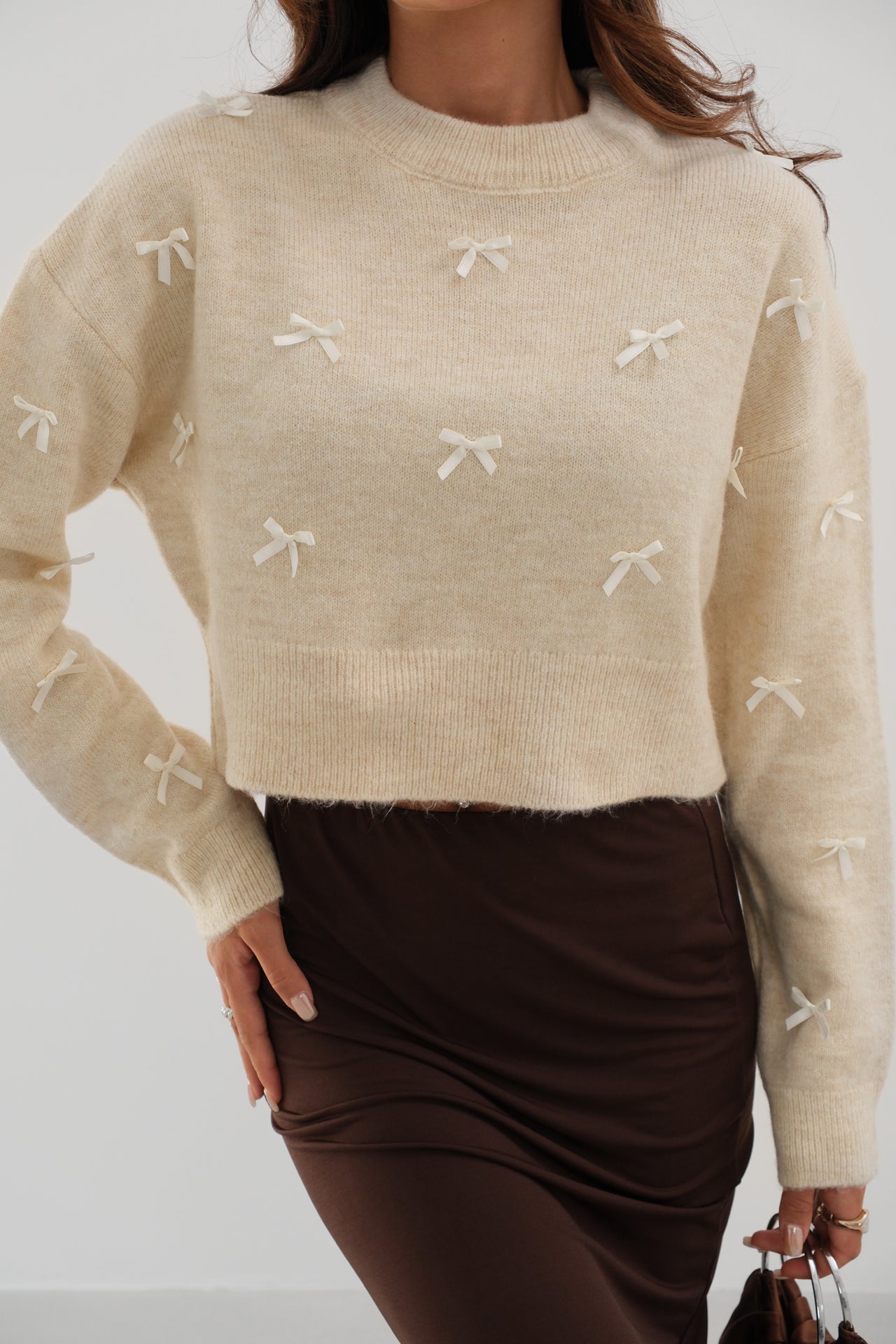Fiyonk Detailed Beige Knit Sweater