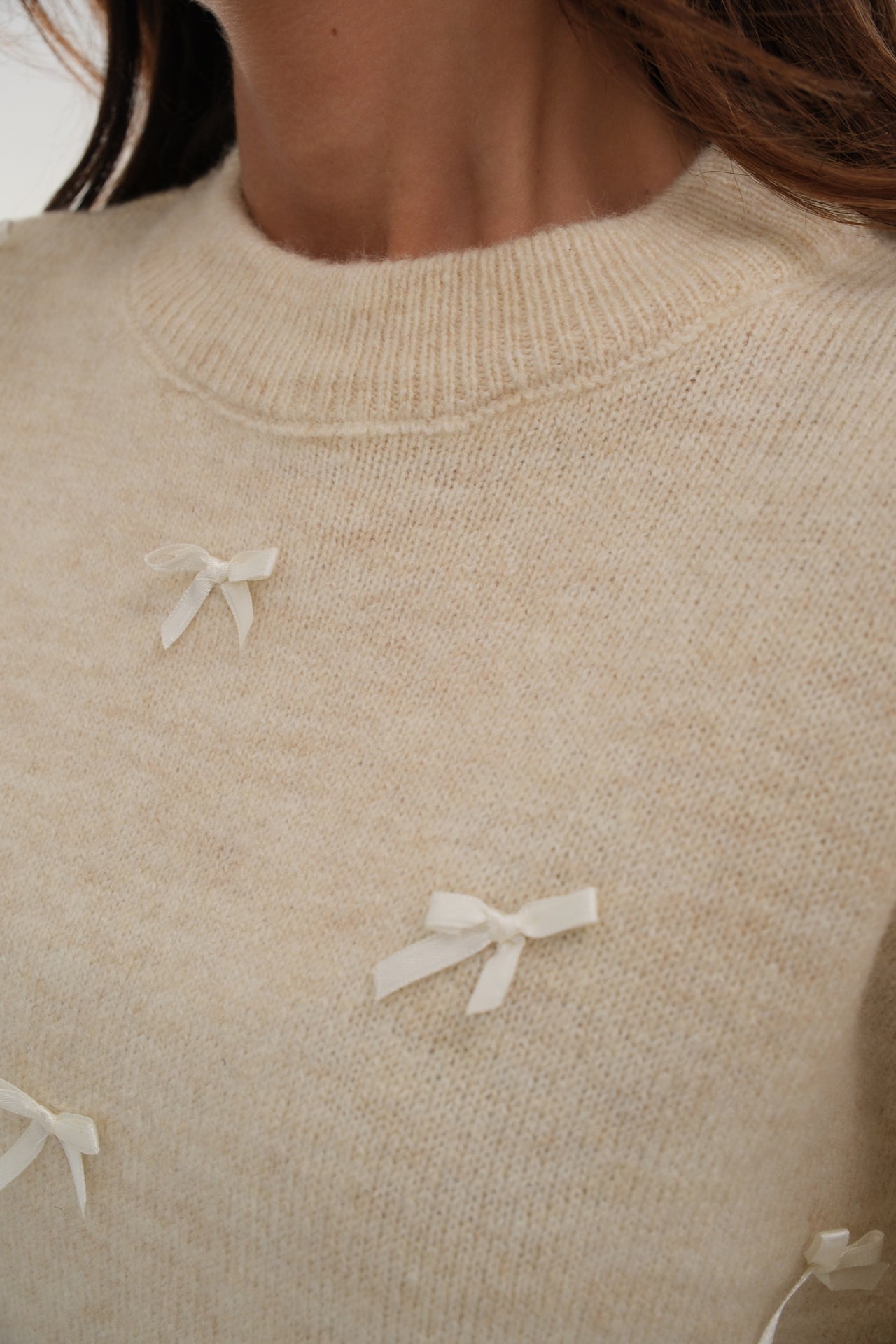 Fiyonk Detailed Beige Knit Sweater