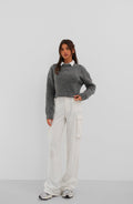 Fiyonk Detailed Gray Knit Sweater