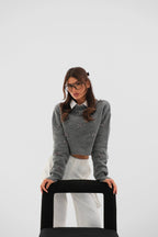 Fiyonk Detailed Gray Knit Sweater