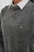 Fiyonk Detailed Gray Knit Sweater
