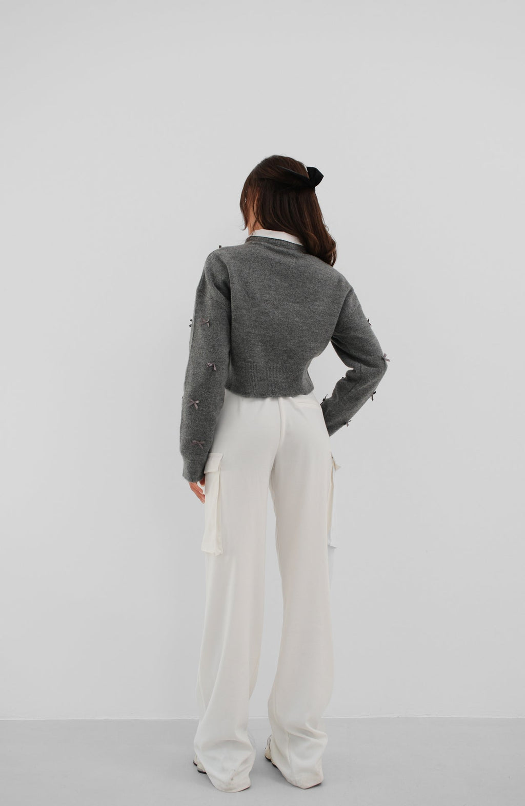 Fiyonk Detailed Gray Knit Sweater