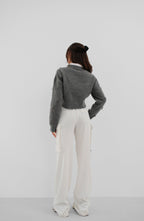Fiyonk Detailed Gray Knit Sweater