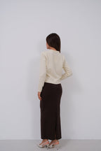 Bow Detail Knit Ecru Cardigan