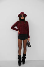 Bow Detail Triko Burgundy Cardigan