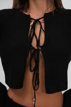 Fiyonklu Cardigan Slit Skirt Knit Black Takim