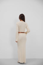 Fiyonklu Cardigan Slit Skirt Knit Ecru Takim