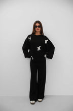 Fiyonklu Sweater Pants Knit Black Takim