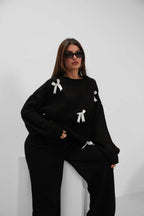 Fiyonklu Sweater Pants Knit Black Takim