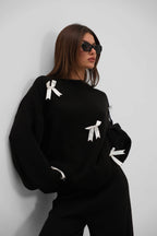 Fiyonklu Sweater Pants Knit Black Takim