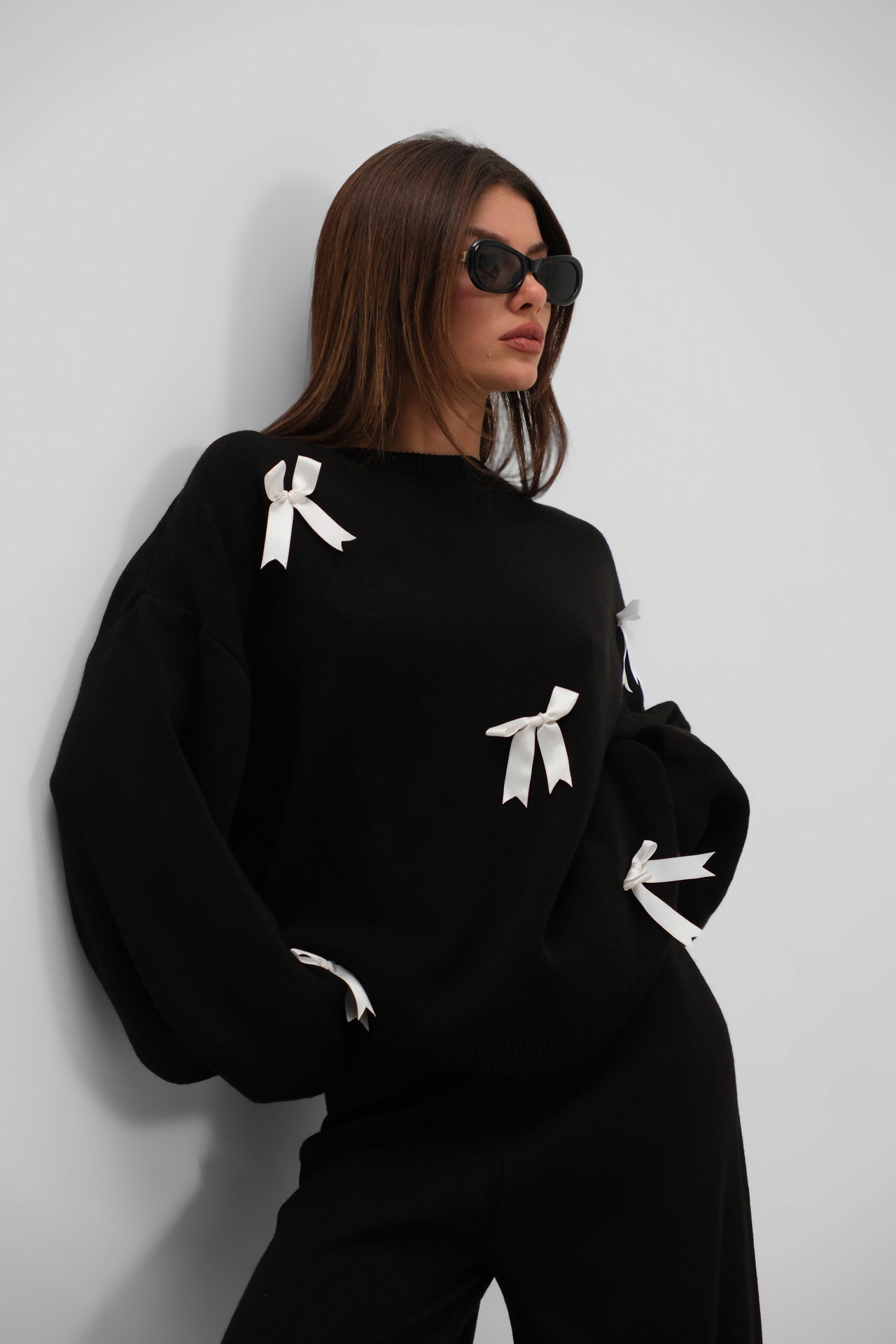 Fiyonklu Sweater Pants Knit Black Takim