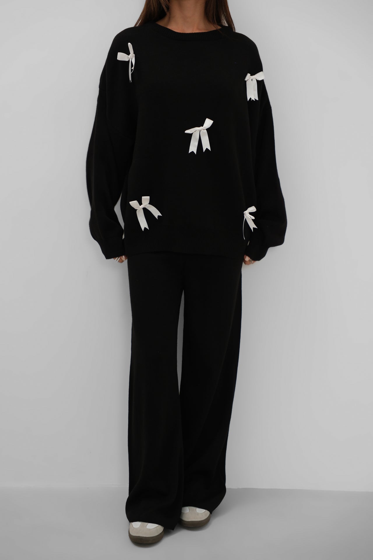 Fiyonklu Sweater Pants Knit Black Takim