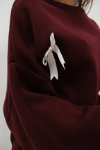 Bow Detail Sweatshirter Pants Knit Burgundy Set