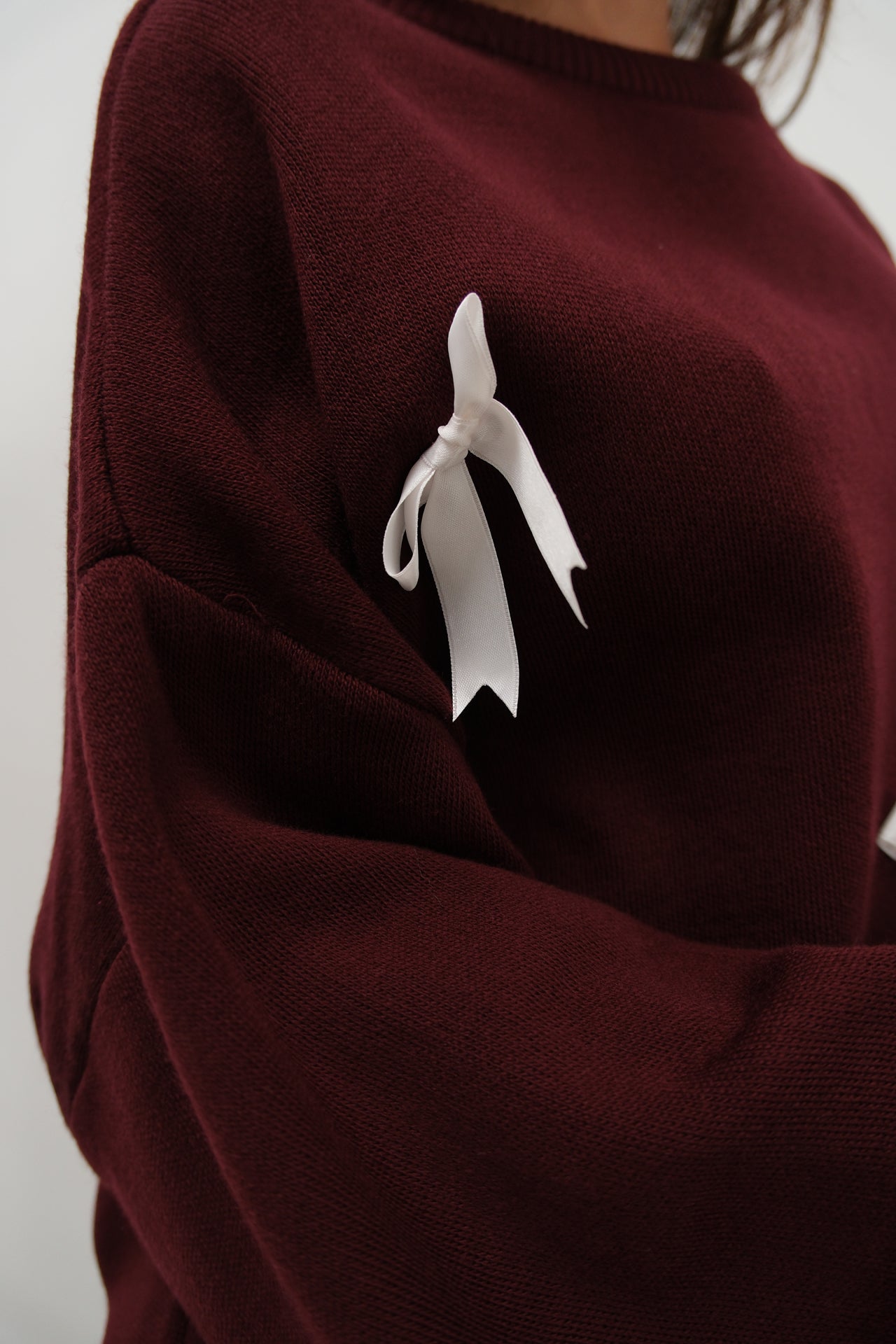 Bow Detail Sweatshirter Pants Knit Burgundy Set