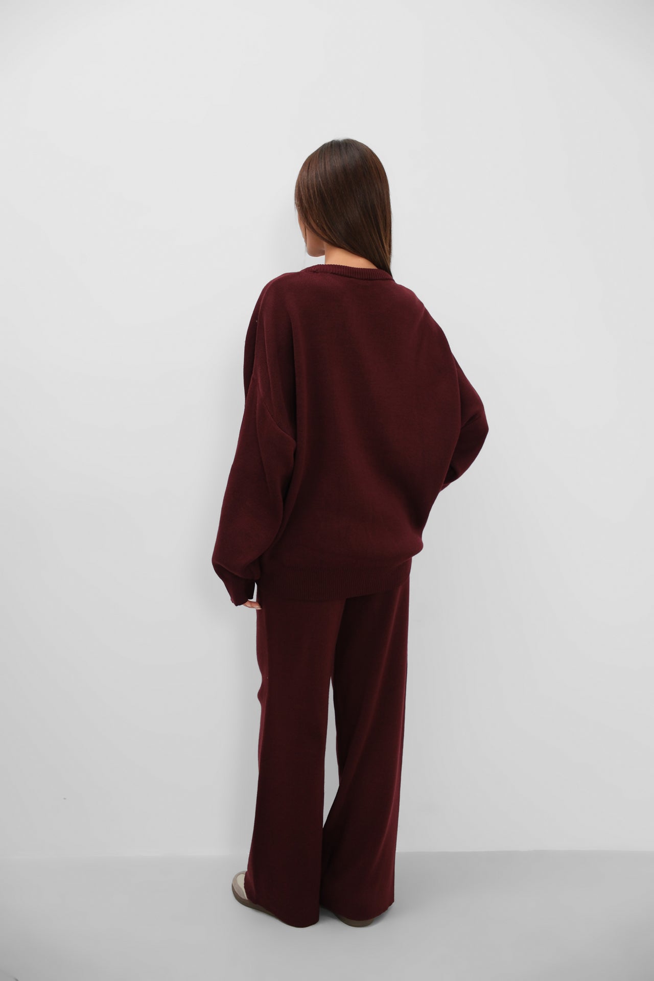 Bow Detail Sweatshirter Pants Knit Burgundy Set