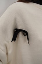 Bow Detail Sweatshirter Pants Knit Ecru Set