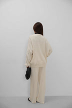 Bow Detail Sweatshirter Pants Knit Ecru Set