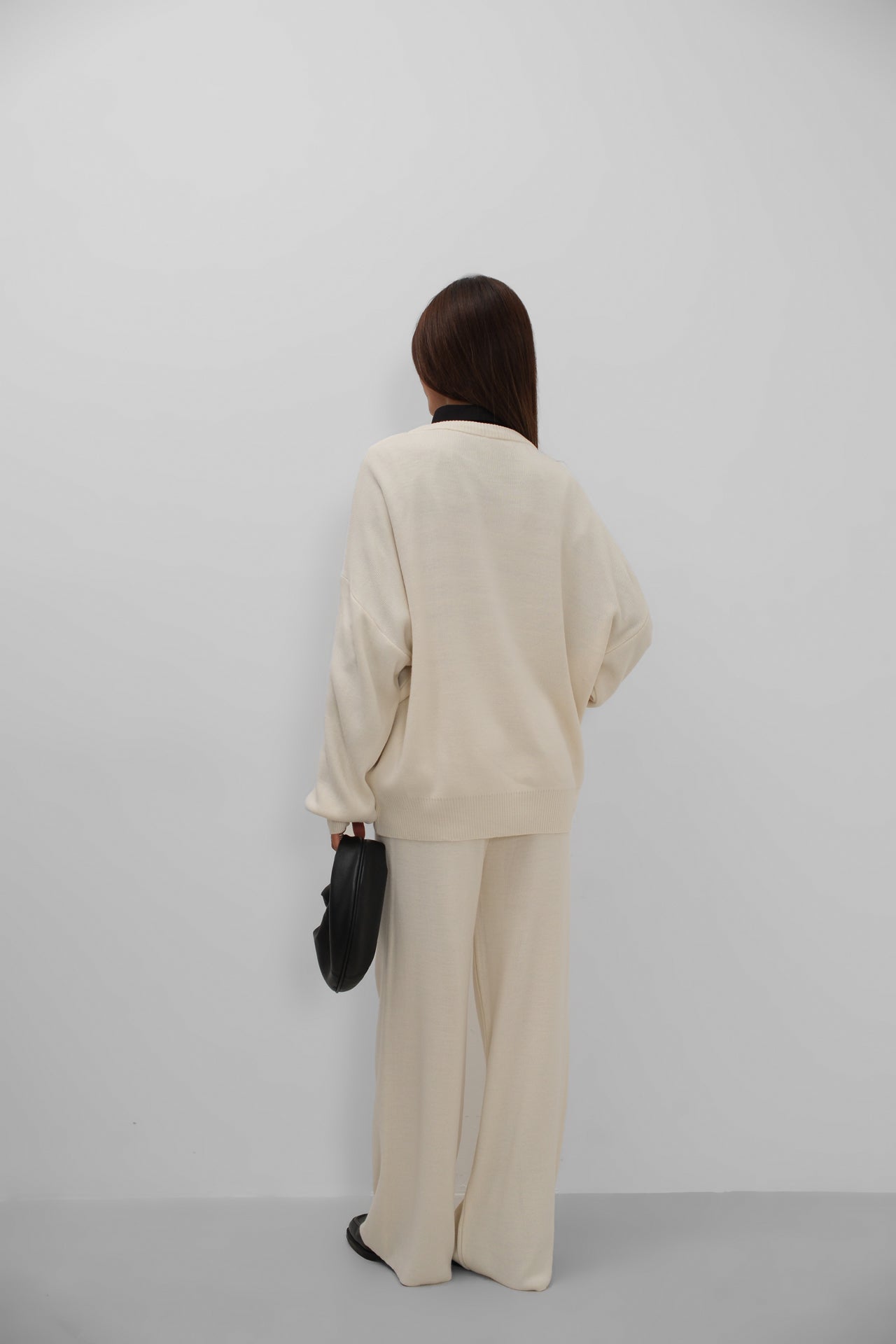 Bow Detail Sweatshirter Pants Knit Ecru Set