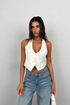 Welt Pocket Rose Accessory White Vest