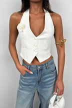 Welt Pocket Rose Accessory White Vest